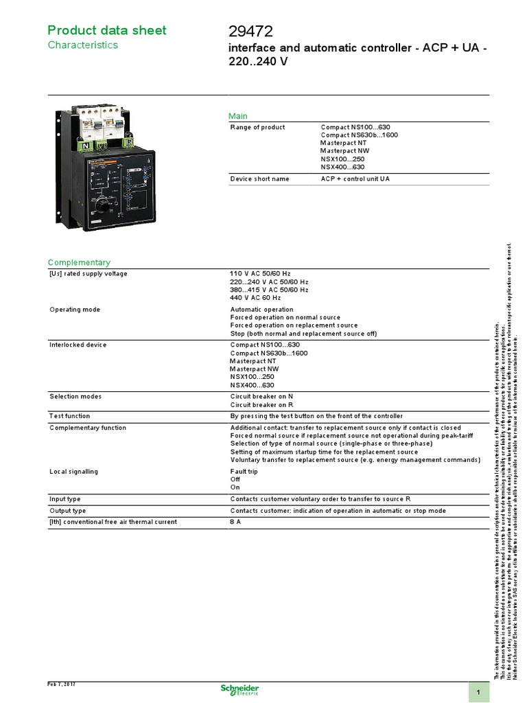Product Data Sheet: Interface and Automatic Controller - ACP + UA - 220 ...