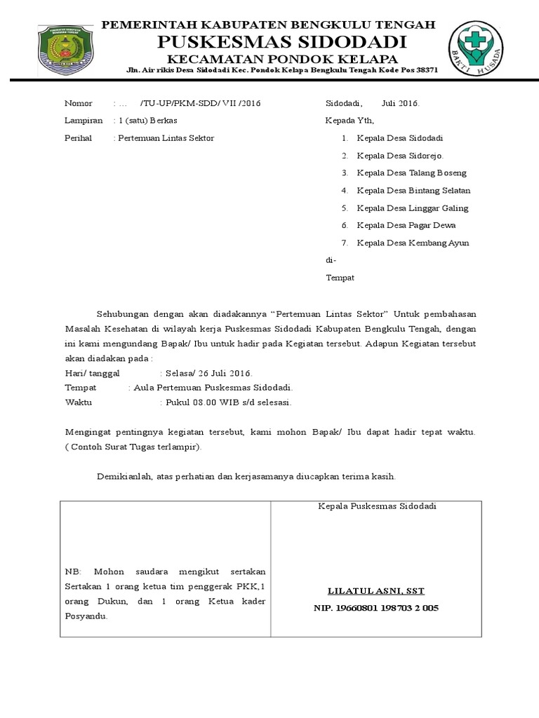 Undangan Pertemuan Lintas Sektor Undangan Pertemuan Lintas Sektor