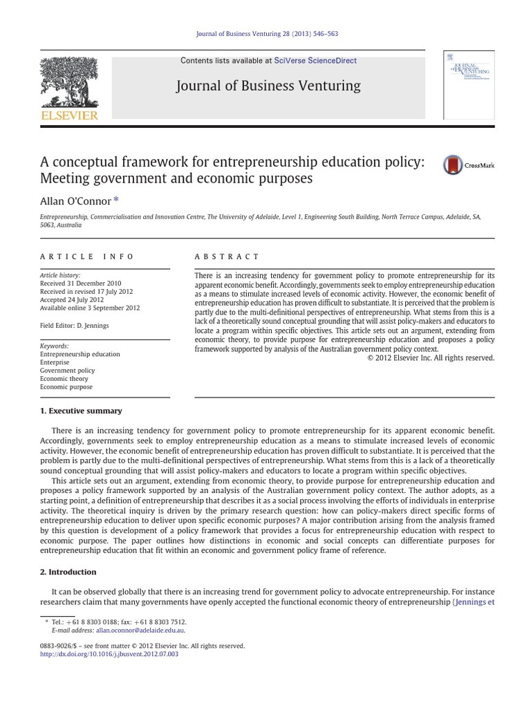 A Conceptual Framework For Entrepreneurship Education Policy Meeting ...