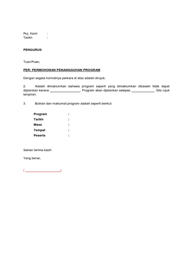 Contoh Surat Penangguhan Penghantaran Barang
