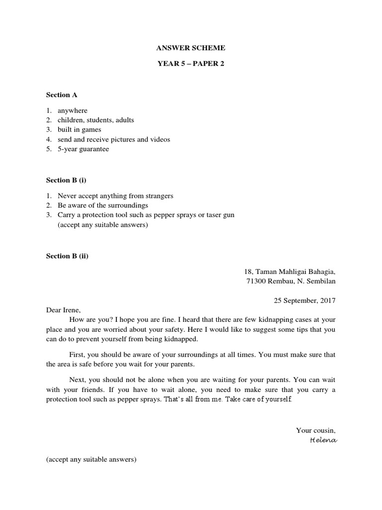 Year 5 English Exam Answer Scheme | PDF