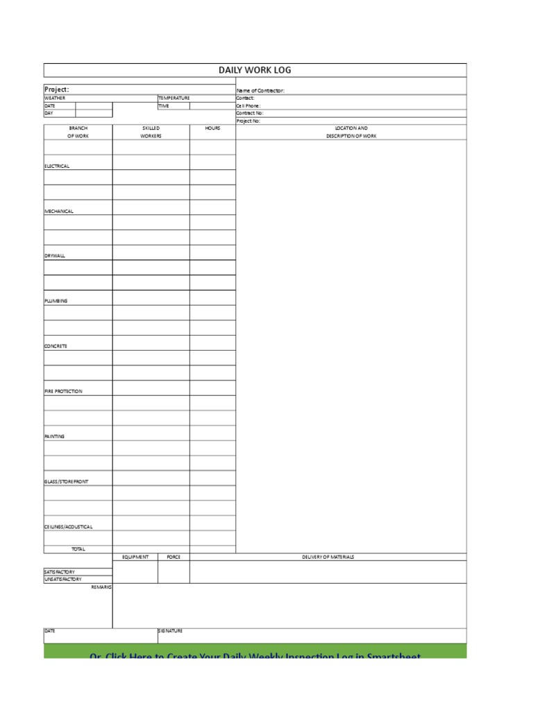 Daily Work Log Template for Contractors | PDF | Building Engineering ...