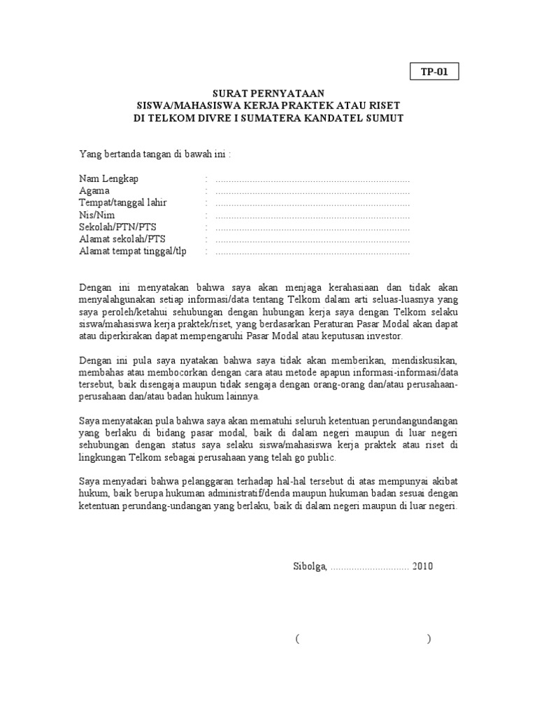 Contoh Surat Pernyataan Kesanggupan Menjaga Rahasia