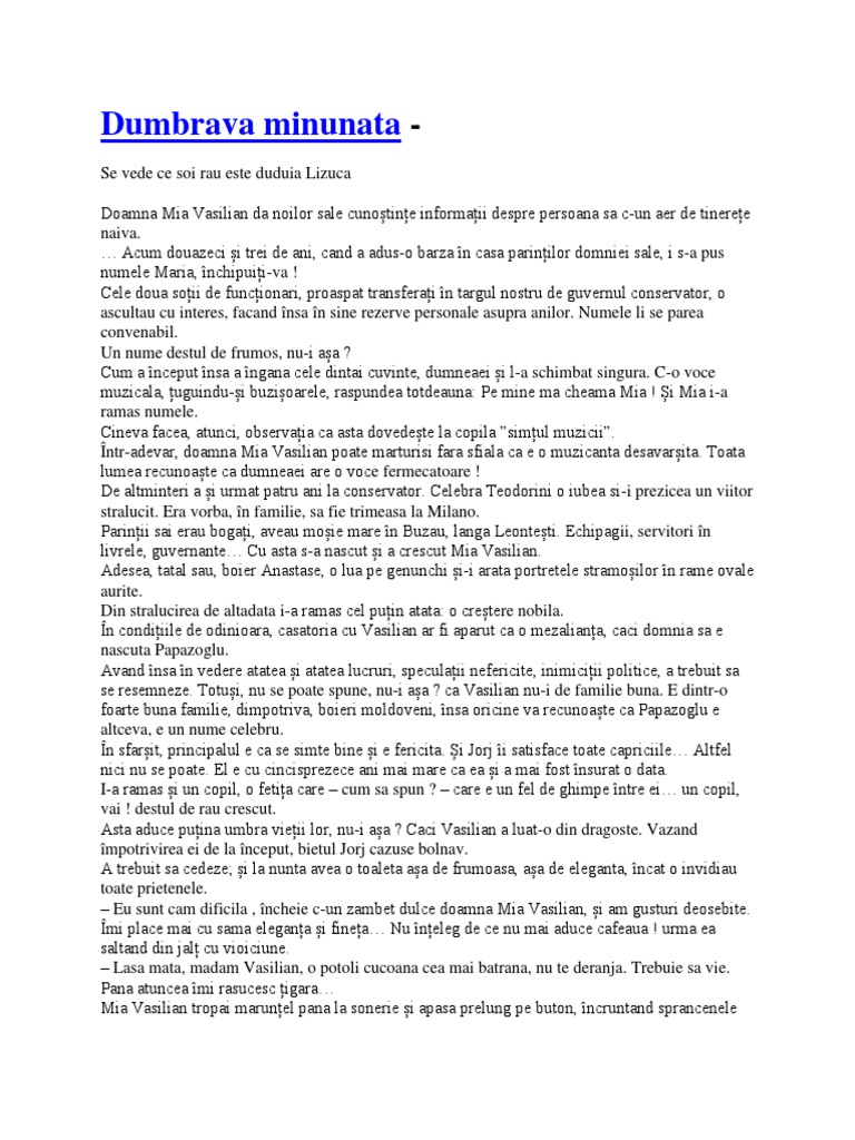 Dumbrava Minunata Rezumat Scurt Dumbrava Minunata | PDF