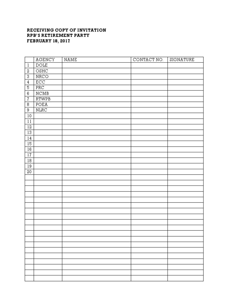 RPB Retirement Party Invitation List | PDF