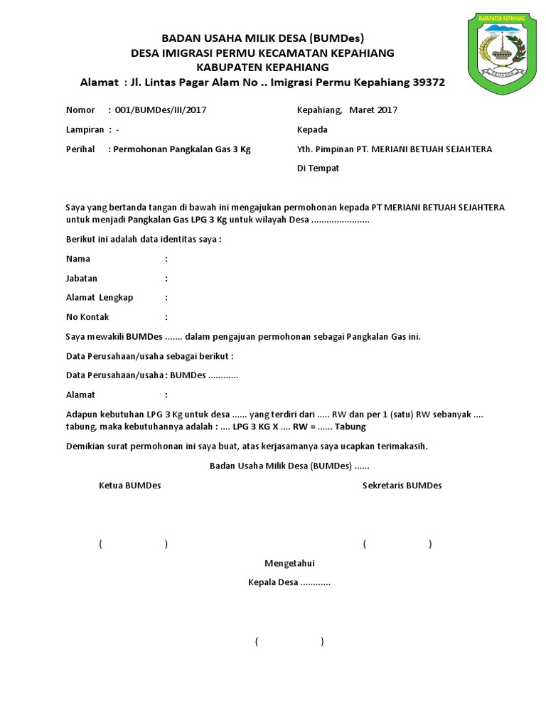 341142265 Contoh Pengajuan Pangkalan Bumdes