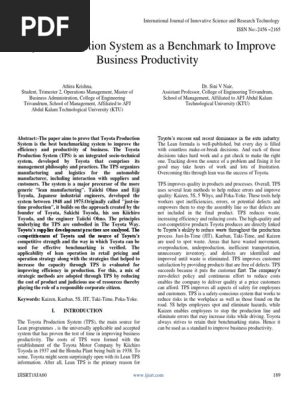 Toyota Production System As A Benchmark To Improve Business - 