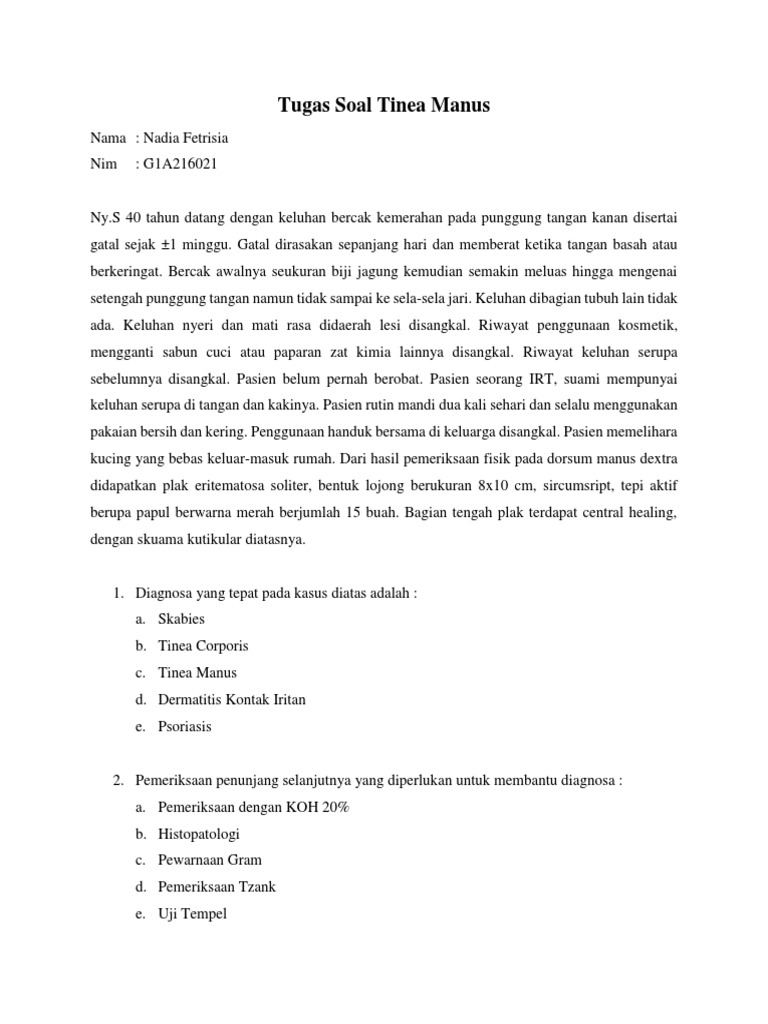 Tugas Soal Tinea Manus | PDF