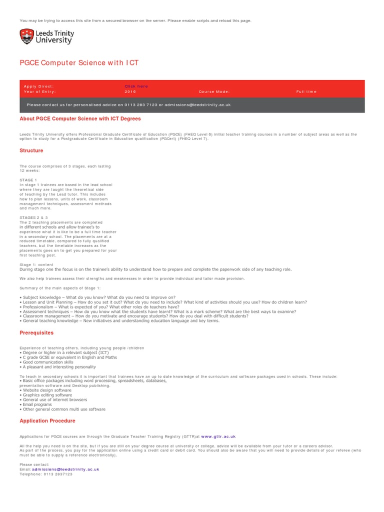PGCE Computer Science with ICT Overview | PDF | Educational Technology ...