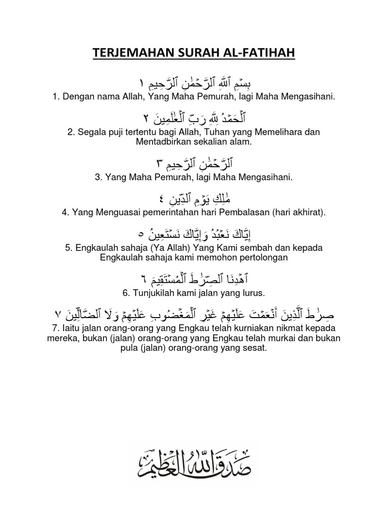 Terjemahan Surah Al Fatihah Pdf