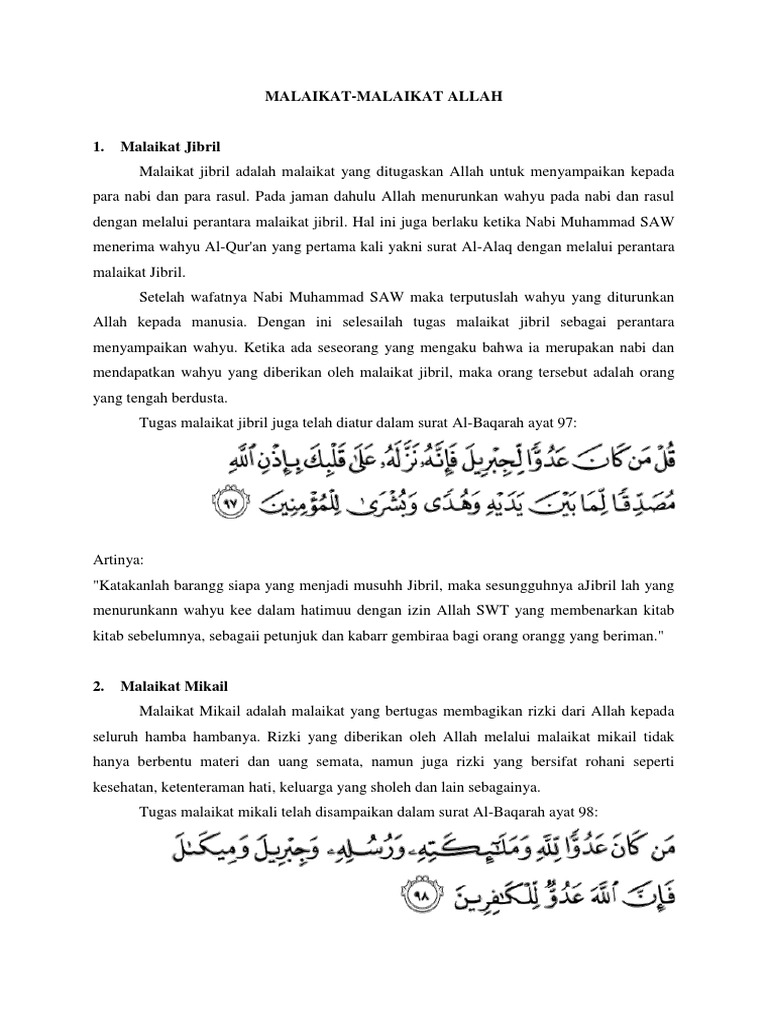 Tugas Agama Malaikat