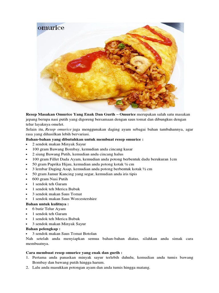 Resep Masakan Omurice Yang Enak Dan Gurih