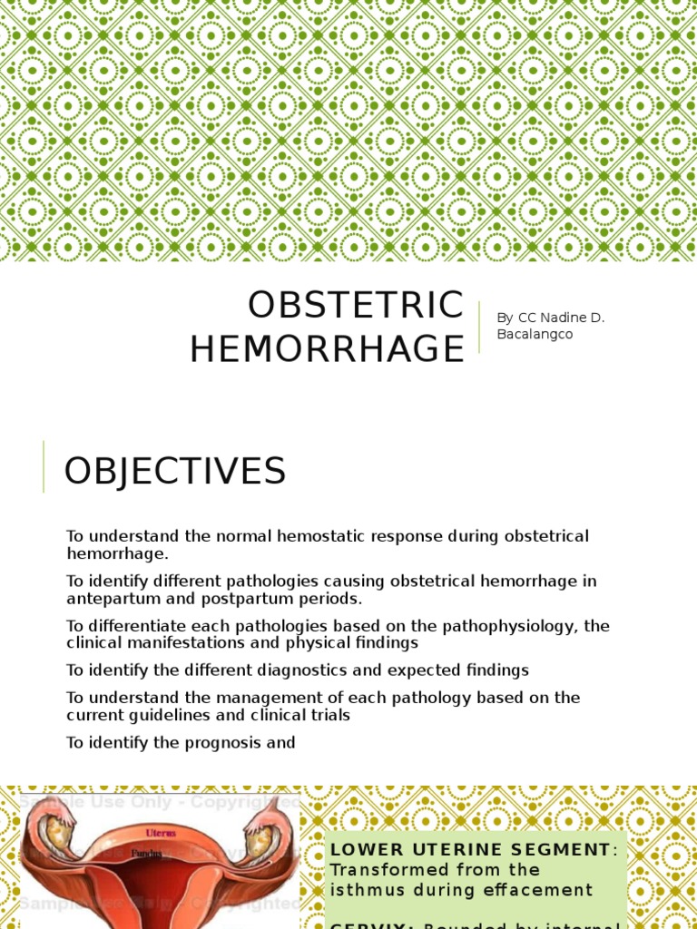 Obstetric Hemorrhage: by CC Nadine D. Bacalangco | PDF | Childbirth ...