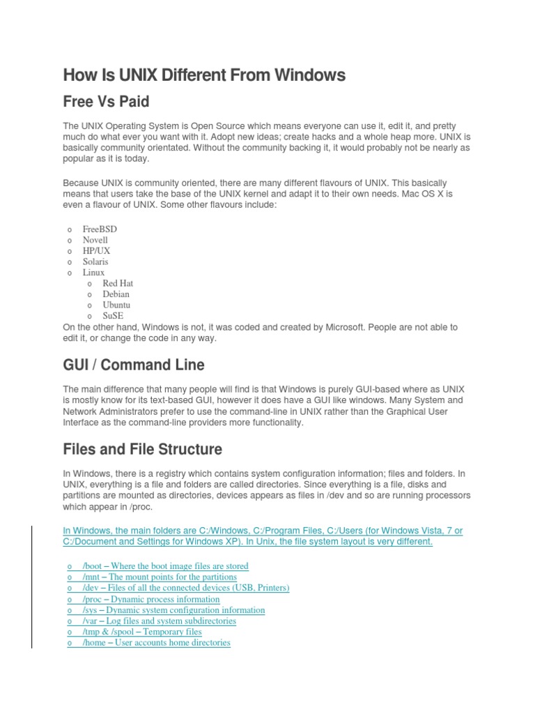 How Is Unix Different From Windows