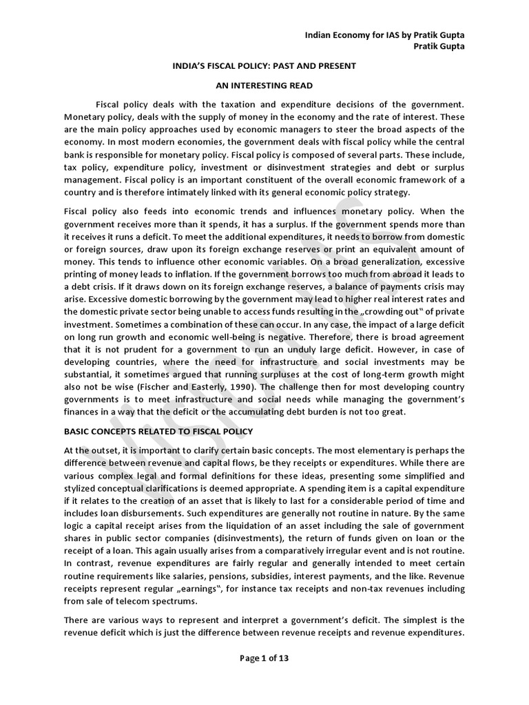 Fiscal Policy Extra Handout PDF Fiscal Policy Government Budget