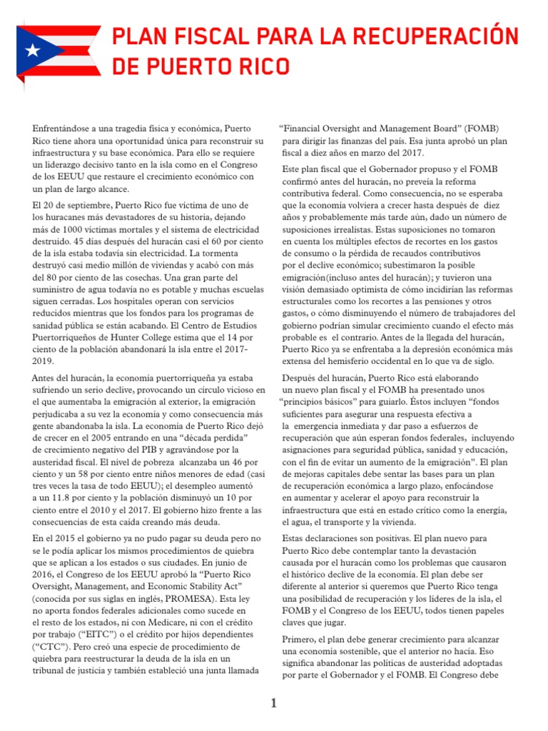 Plan Fiscal para la Recuperación de PR | PDF | Puerto Rico | Ciclones ...
