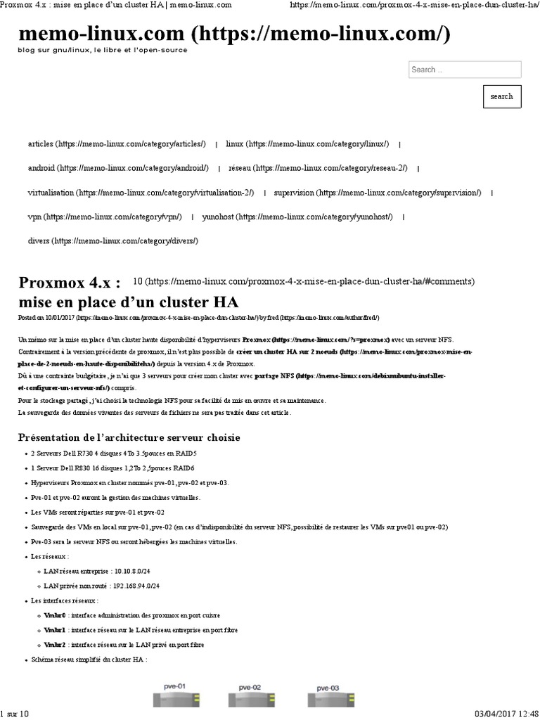 Proxmox 4.x - Mise en Place D'un Cluster HA - Memo-Linux | PDF | Grappe ...