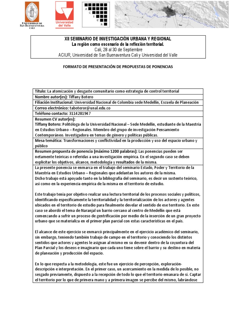 Formato Propuesta de Ponencias | PDF | Ciencias Políticas | Diseño de ...