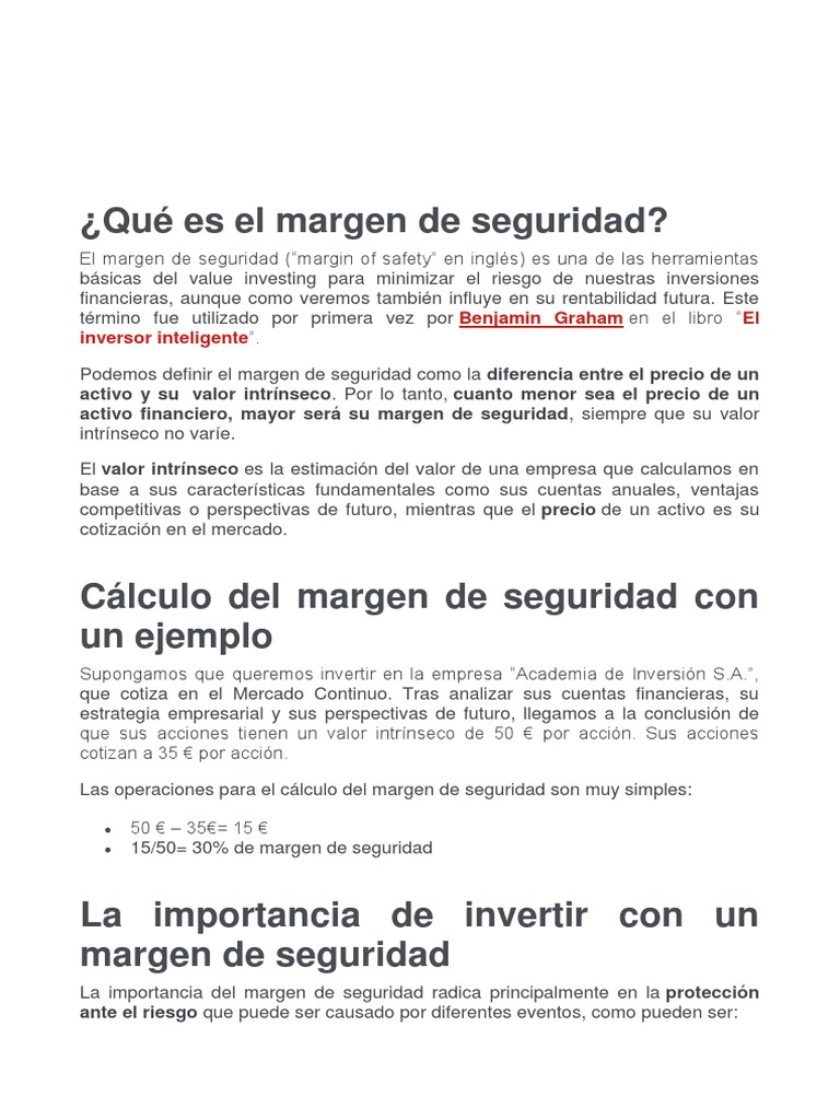 Qué Es El Margen de Seguridad PDF Economias Business