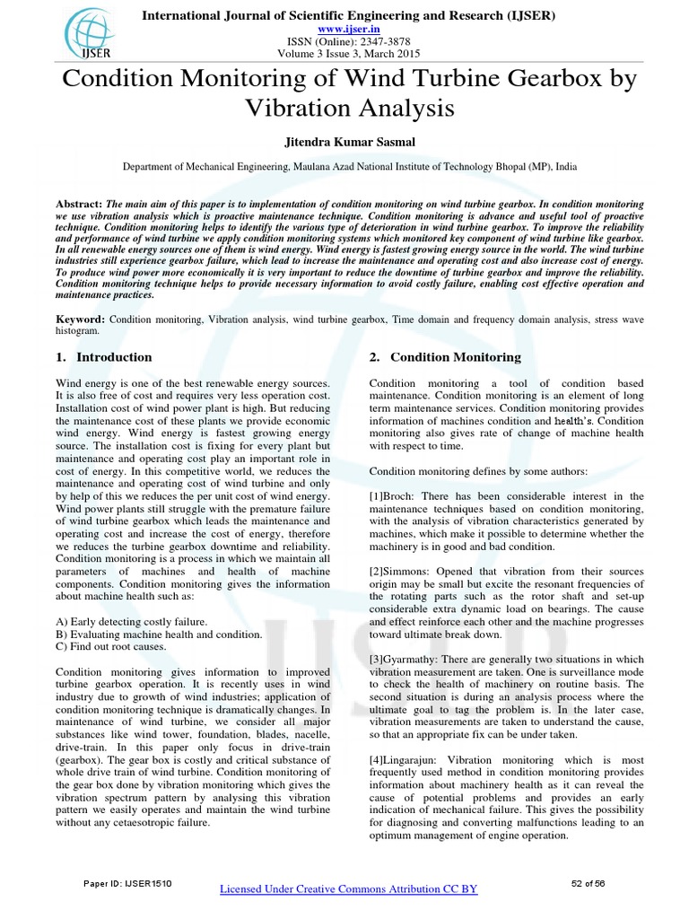 Condition Monitoring of Wind Turbine Gearbox by Vibration Analysis ...