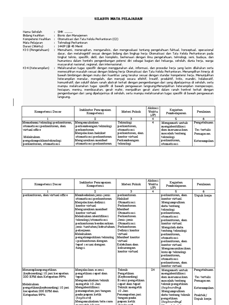 SILABUS TEKN PERKANTORAN