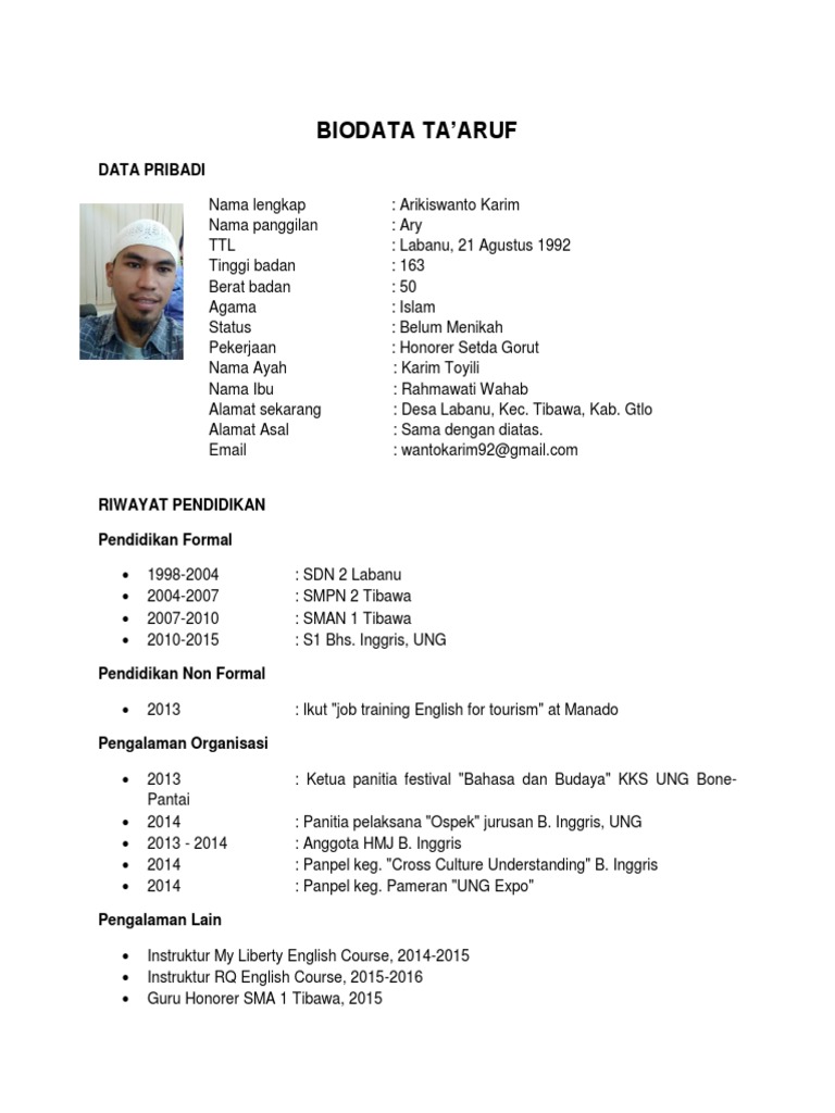 Biodata Taaruf Ary