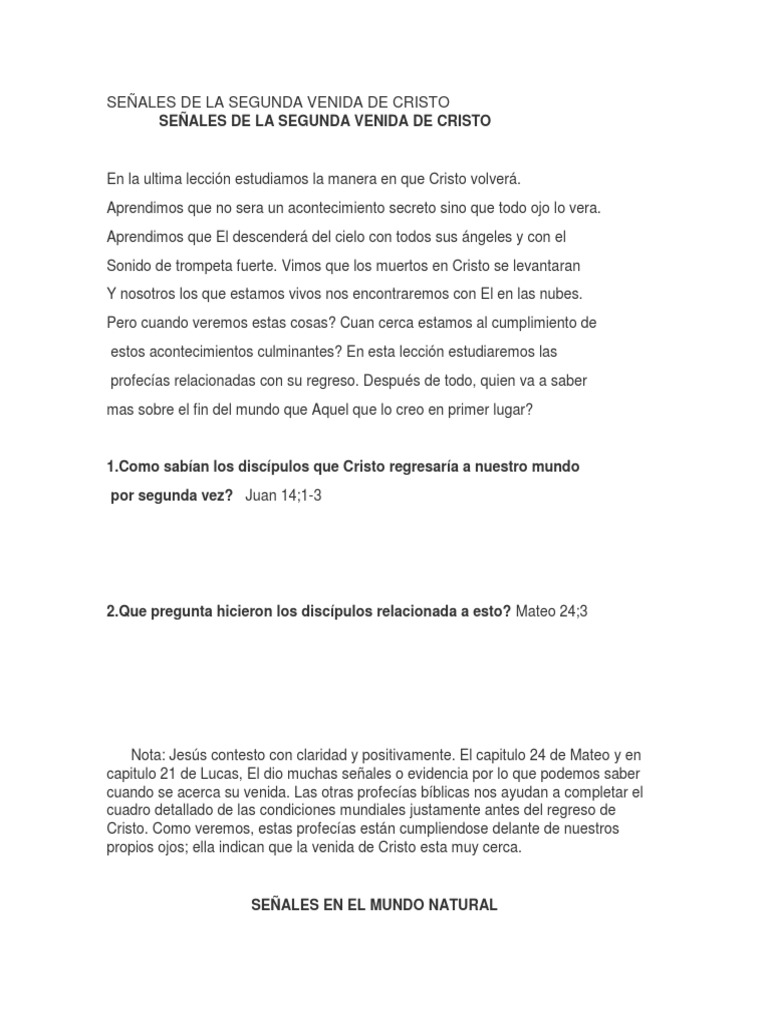 Señales de La Segunda Venida de Cristo | PDF | Cristo (título) | Profecía
