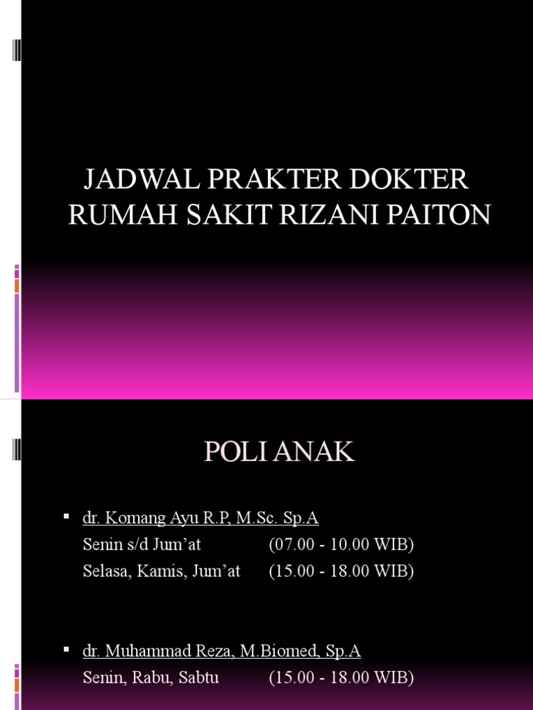 Jadwal Praktek Dokter RS Rizani Paiton | PDF