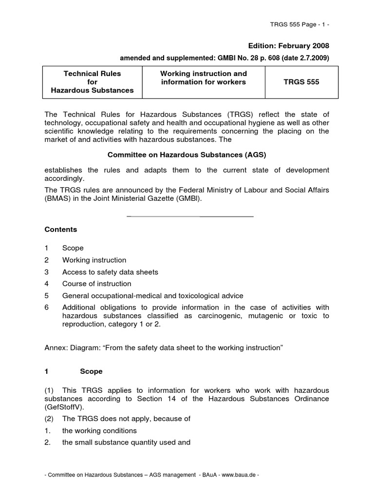 TRGS 555 | PDF | Dangerous Goods | Occupational Safety And Health