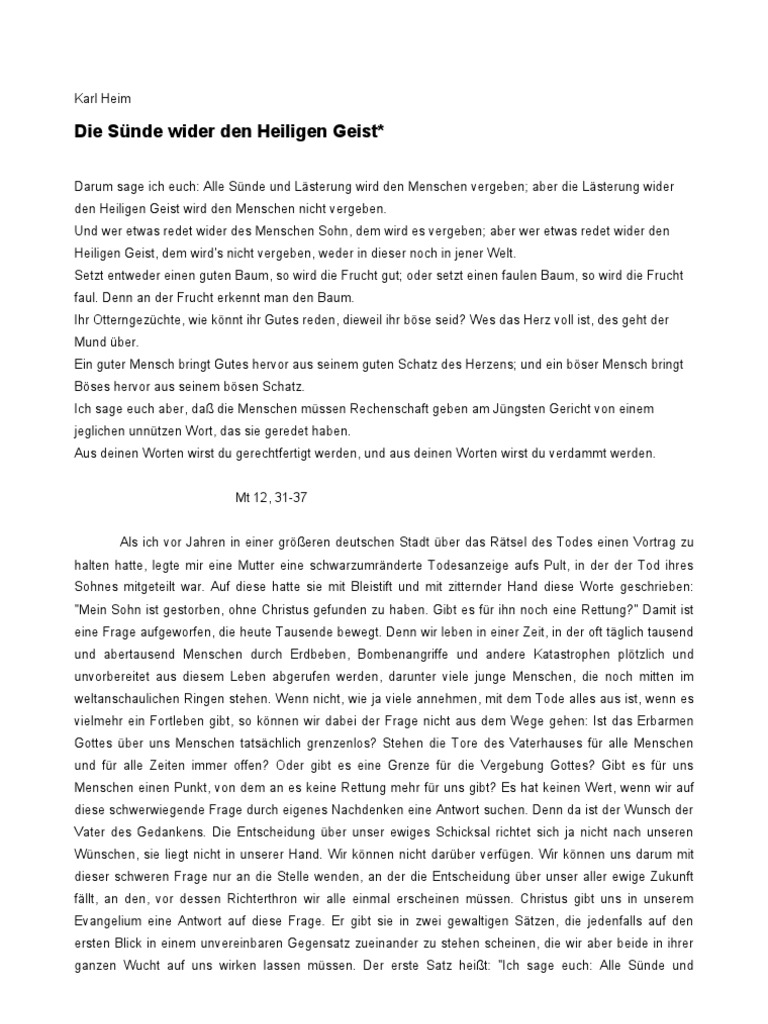 Die Sünde Wider Den Heiligen Geist