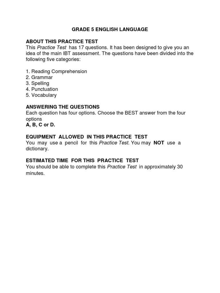 Grade 5 English Practice Test | PDF | Herbivore | Bears