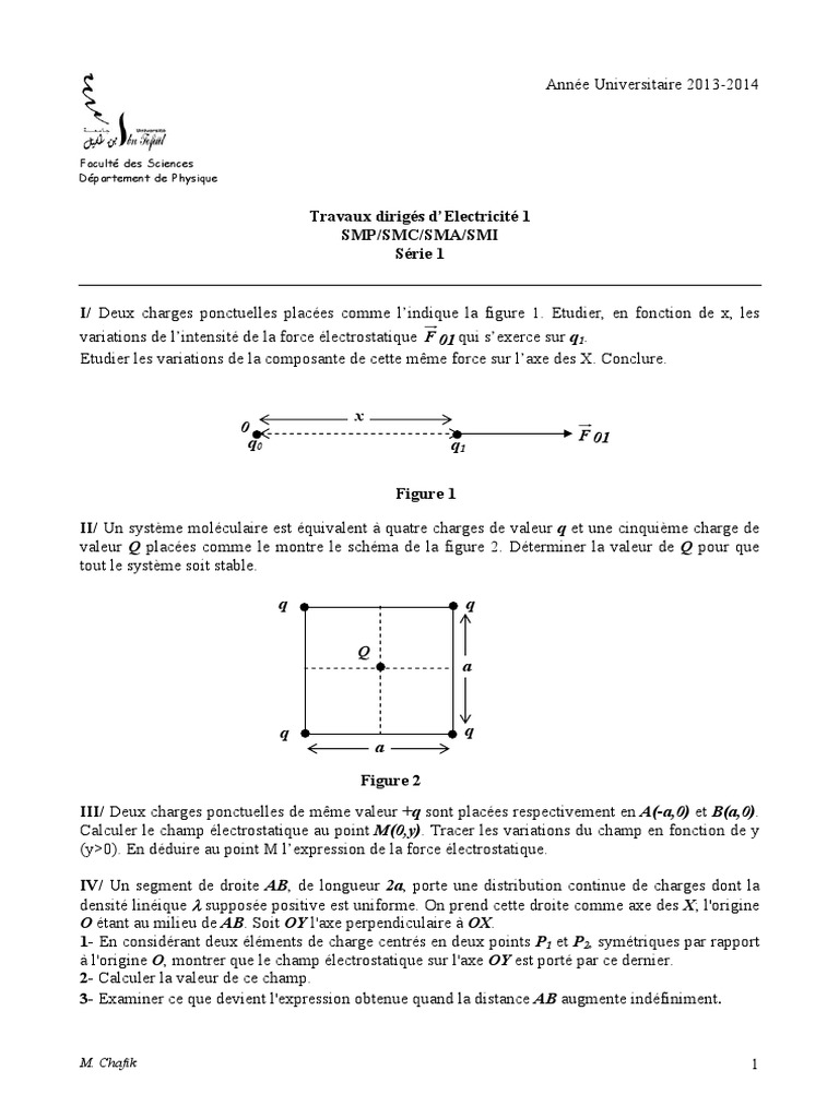 Force Et Champ électrostatique Exercices Corrigés 1ère S Pdf Serie1 Solution PDF | PDF | Électrostatique | Champ électrique