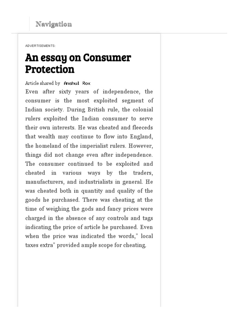 essay about consumer protection