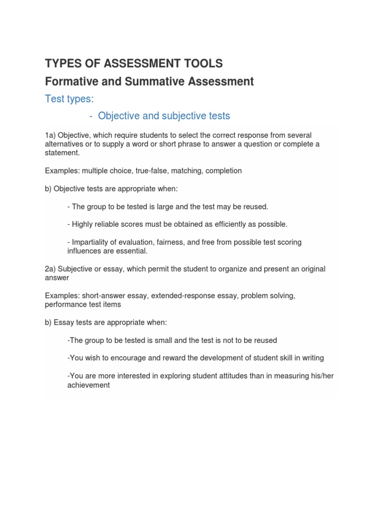 Types of Assessment Tools | PDF | Educational Assessment | Test ...