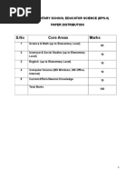 S.No Core Areas Marks: 2. Elementary School Educator Science (Bps-9) Paper Distribution