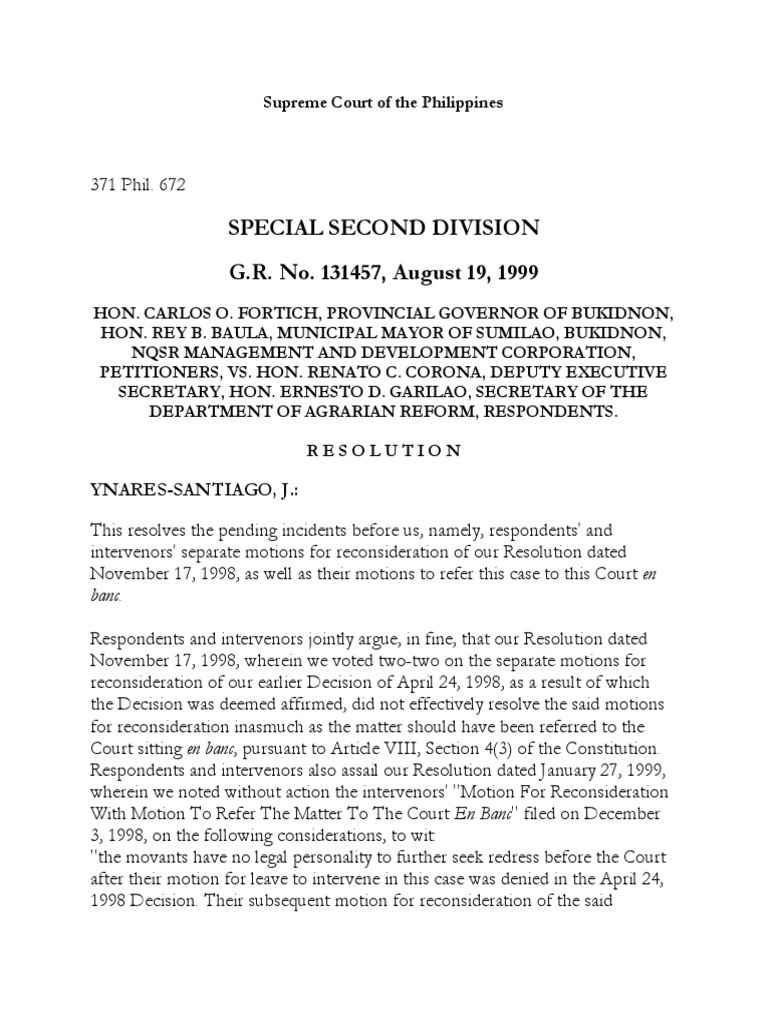 Resolution Addressing Motions for Reconsideration and Referral to the