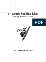 6th Grade (Level F) Spelling Lists