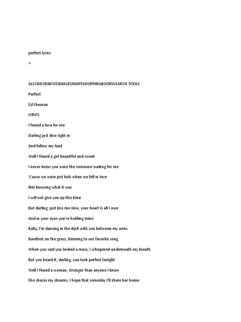Ed Sheeran Perfect Parole Francais Perfect Lyrics | PDF | Singles (Music) | Music