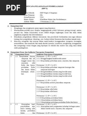 Rpp Kd 3 3 Klasifikasi Materi Dan Perubahannya
