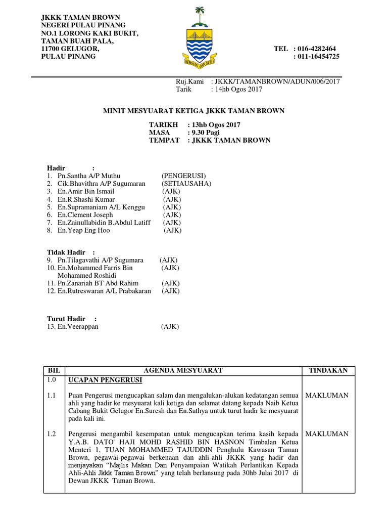 Minits Mesyuarat Ketiga Pdf