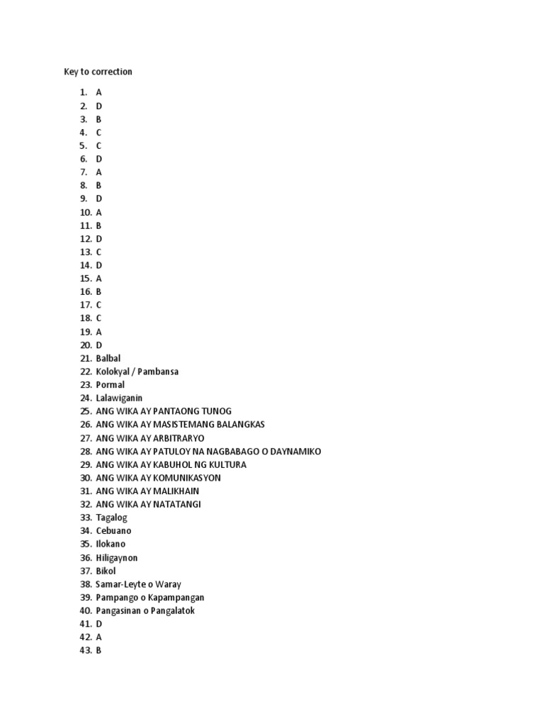 Key To Correction Wika at Pananaliksik | PDF