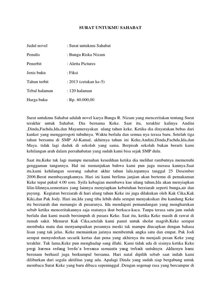 Teks Ulasan Novel Surat Untukmu Sahabat