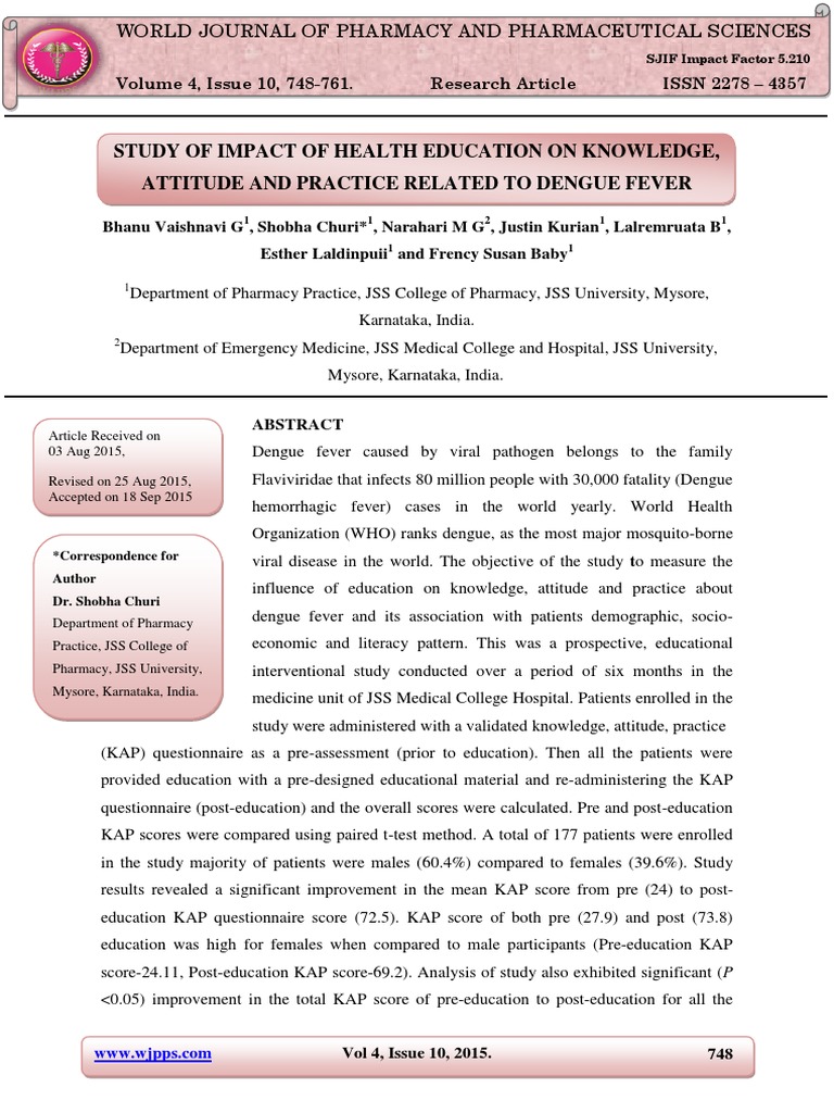 Study of Impact of Health Education On Knowledge, Dengue Fever | PDF ...