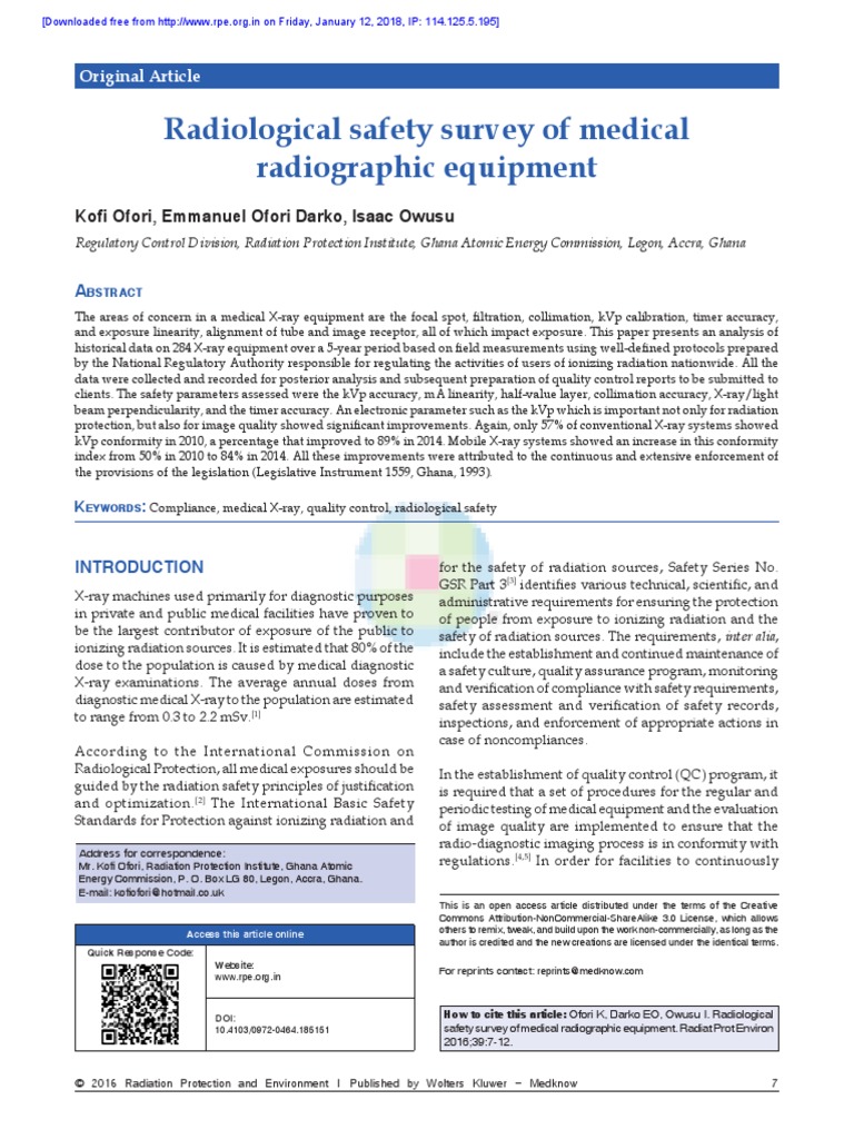 Radiological Safety Survey of Medical Radiographic Equipment PDF