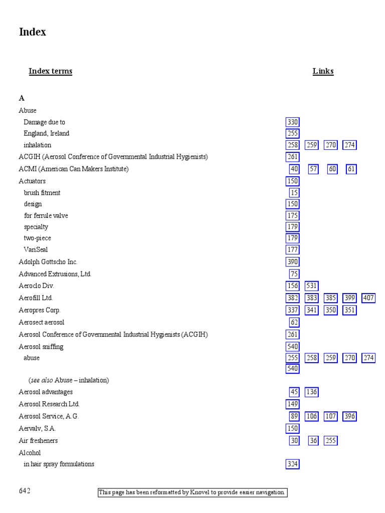 Comprehensive Aerosol Industry Index | PDF | Chemical Substances ...