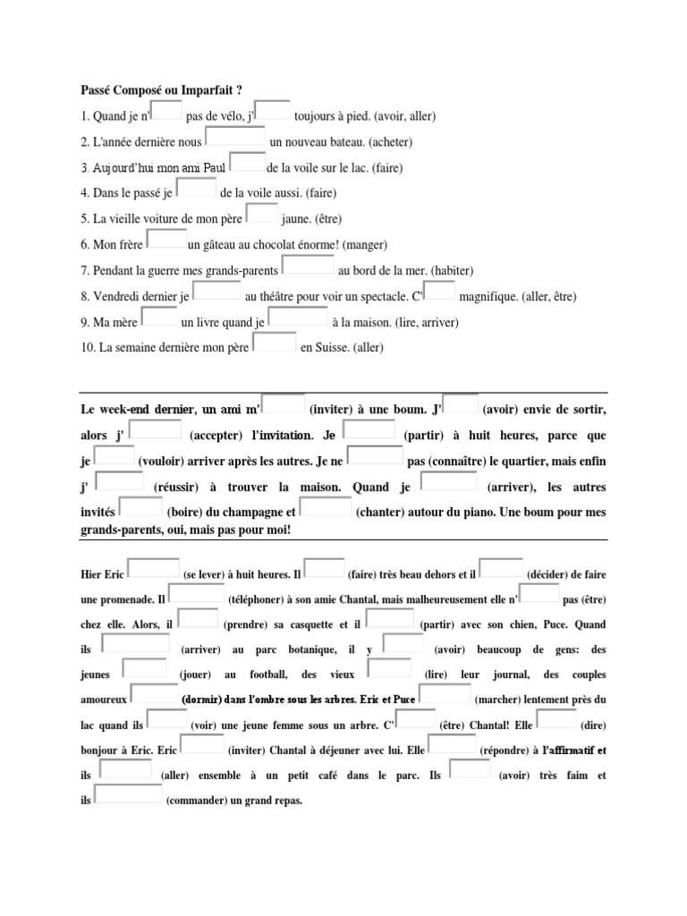 Exercices Imparfait Passé Simple 6ème Pdf Passe Compose Imparfait Exercices | PDF | Nage chez les humains | Loisirs