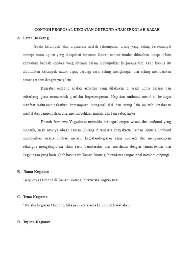 Contoh Proposal Kegiatan Outbond Anak Sekolah Dasar  PDF