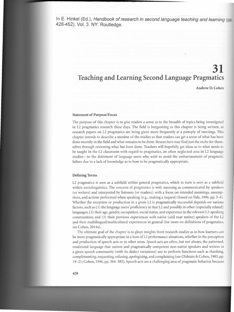 L2 Pragmatics: Research and Teaching Insights | PDF | Second Language ...