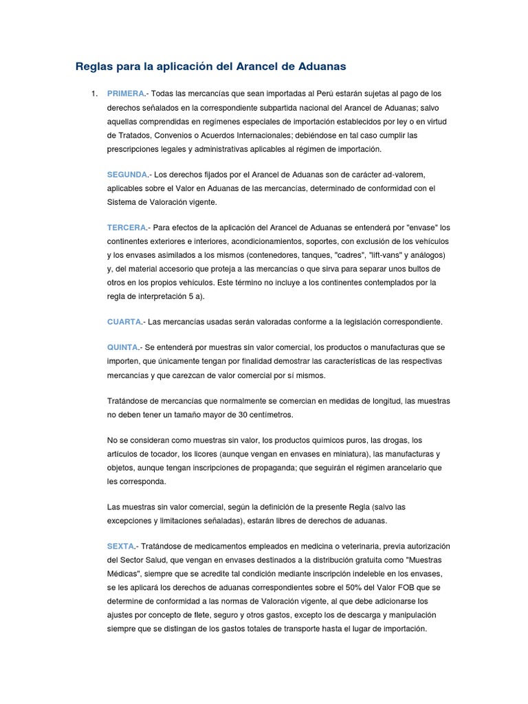 Reglas para La Aplicación Del Arancel de Aduanas | PDF | aduana | Arancel