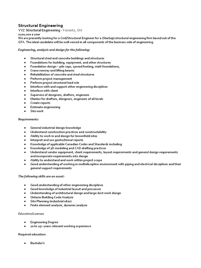Experienced Structural Engineer Needed | PDF | Engineer | Engineering